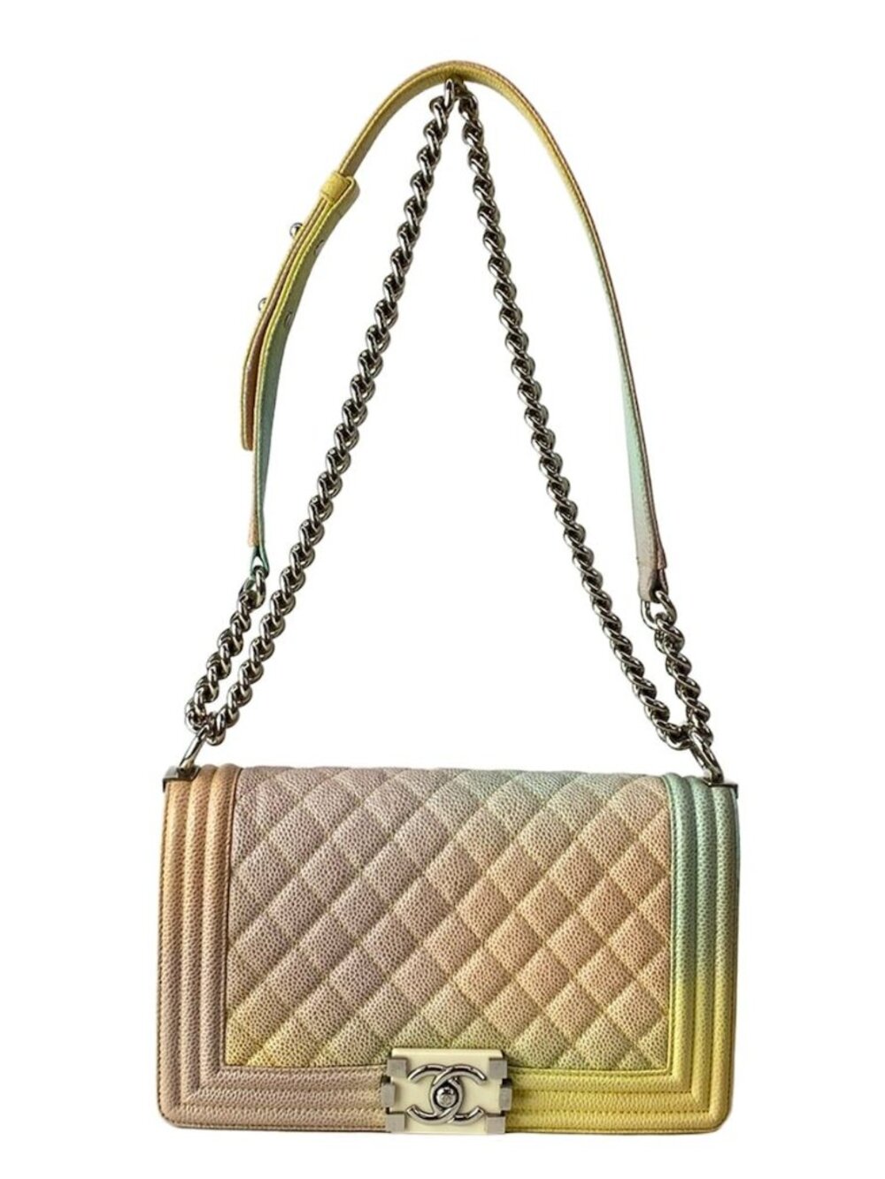 Chanel Shoulder Bag Pink Multi Color Chain Silver